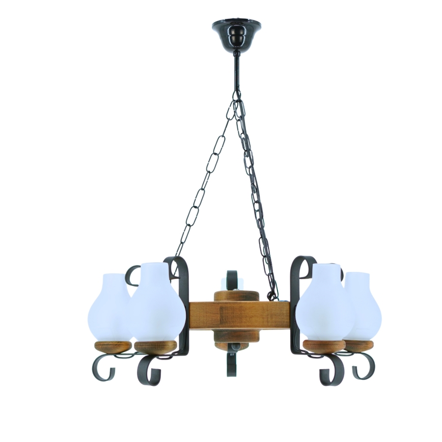 Żyrandol na łańcuchu ROATA 5xE14/40W/230V śr. 30 cm buk