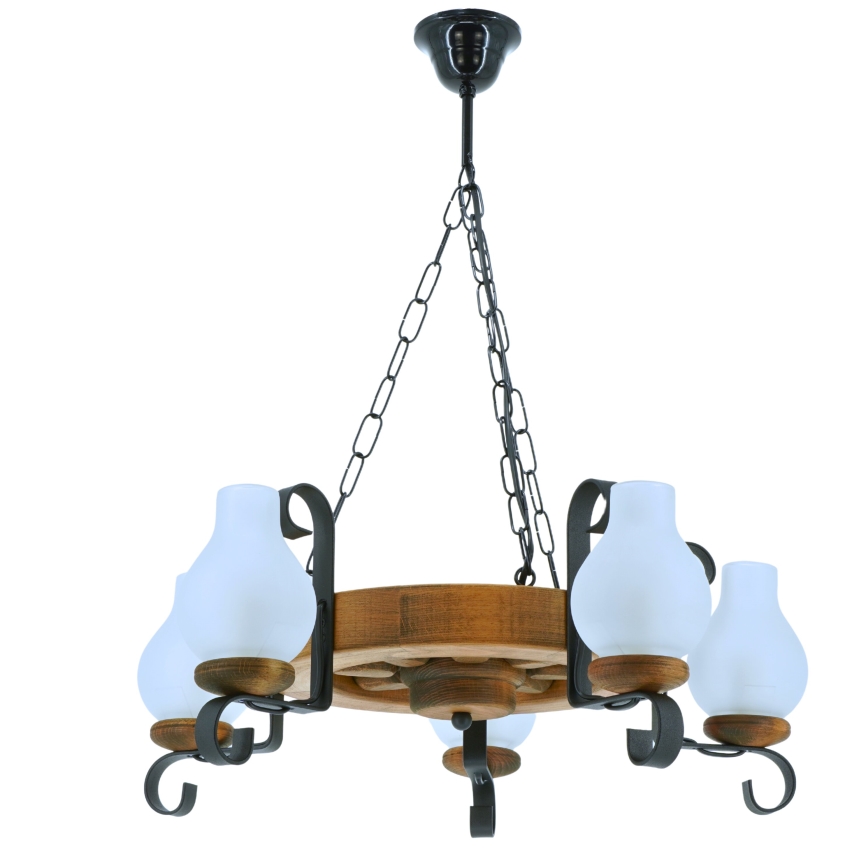 Żyrandol na łańcuchu ROATA 5xE14/40W/230V śr. 30 cm buk