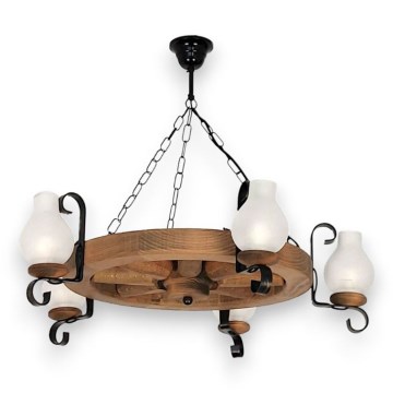 Żyrandol na łańcuchu ROATA 5xE14/40W/230V śr. 70 cm buk - certyfikat FSC