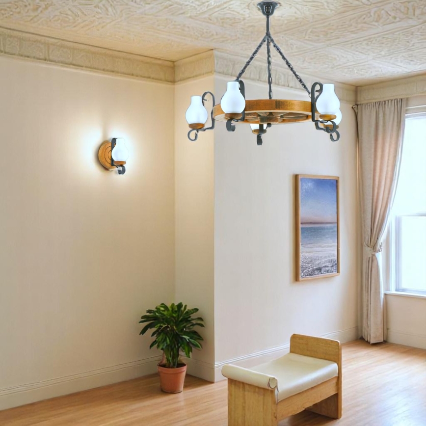 Żyrandol na łańcuchu ROATA 5xE14/40W/230V śr. 70 cm buk