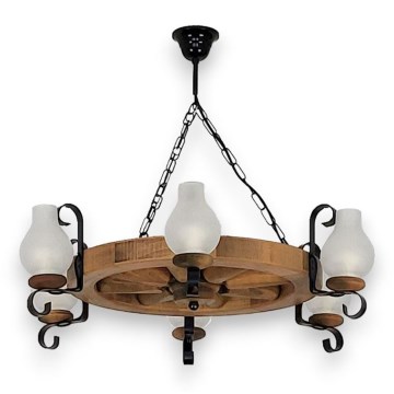 Żyrandol na łańcuchu ROATA 6xE14/40W/230V śr. 70 cm buk - certyfikat FSC