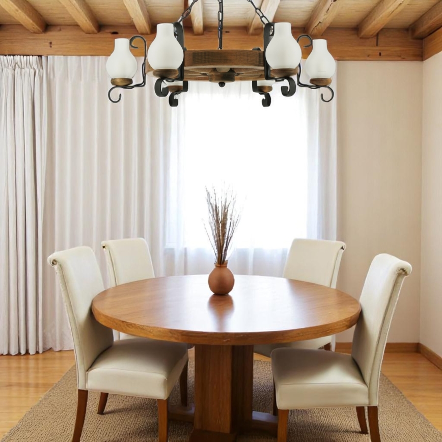 Żyrandol na łańcuchu ROATA 6xE14/40W/230V śr. 70 cm buk