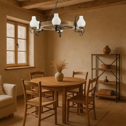 Żyrandol na łańcuchu ROATA 6xE14/40W/230V śr. 70 cm buk