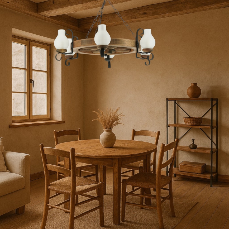 Żyrandol na łańcuchu ROATA 6xE14/40W/230V śr. 70 cm buk