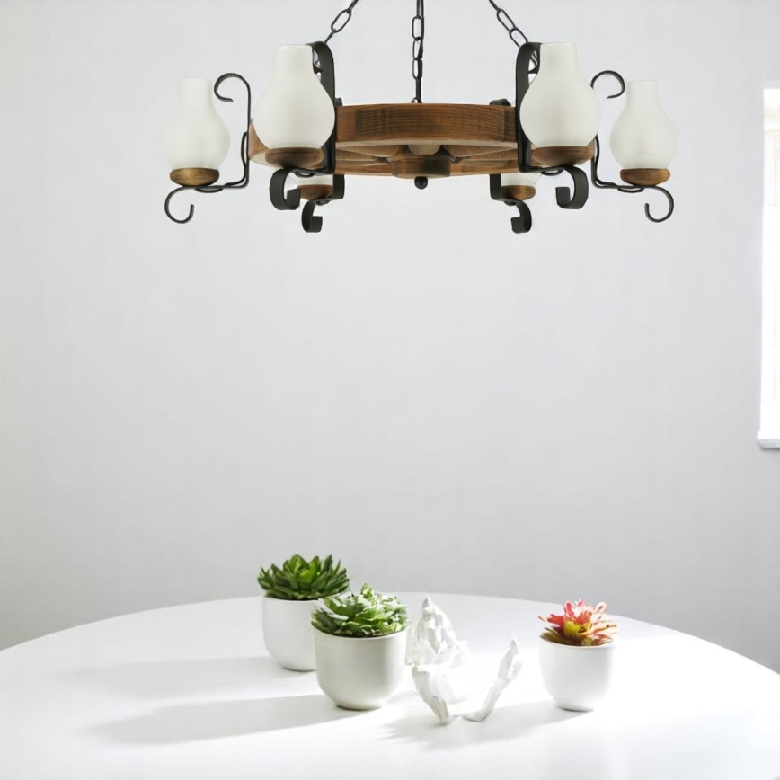 Żyrandol na łańcuchu ROATA 6xE14/40W/230V śr. 70 cm buk