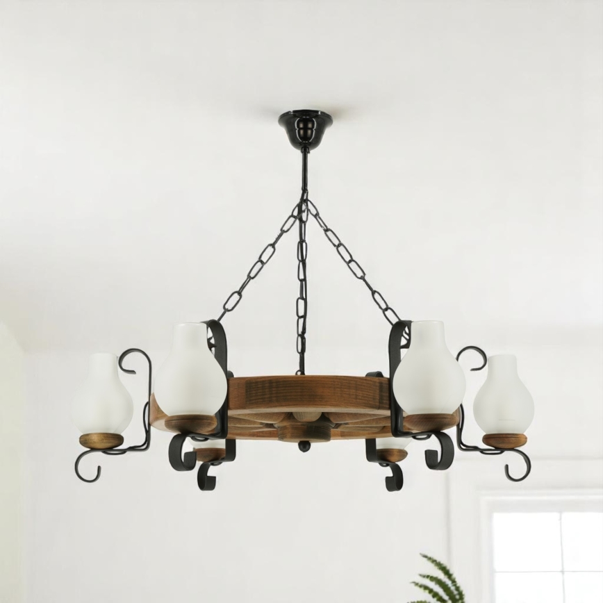 Żyrandol na łańcuchu ROATA 6xE14/40W/230V śr. 70 cm buk