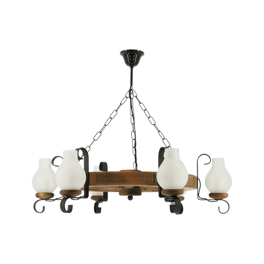 Żyrandol na łańcuchu ROATA 6xE14/40W/230V śr. 70 cm buk