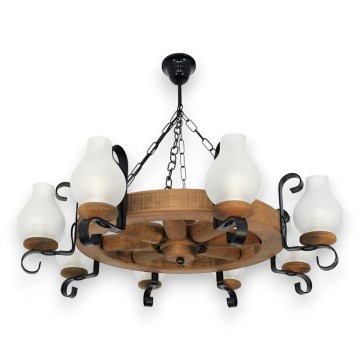 Żyrandol na łańcuchu ROATA 8xE14/40W/230V śr. 70 cm buk - certyfikat FSC