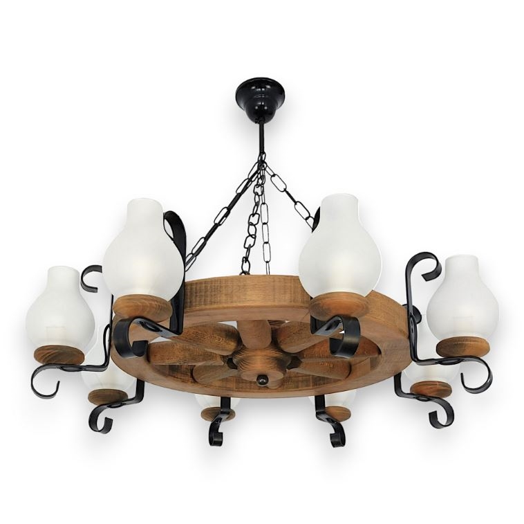 Żyrandol na łańcuchu ROATA 8xE14/40W/230V śr. 70 cm buk - certyfikat FSC