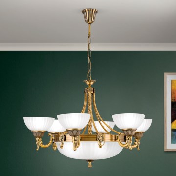 Żyrandol na łańcuchu ROCCA 9xE27/60W/230V śr. 75 cm brąz/biały