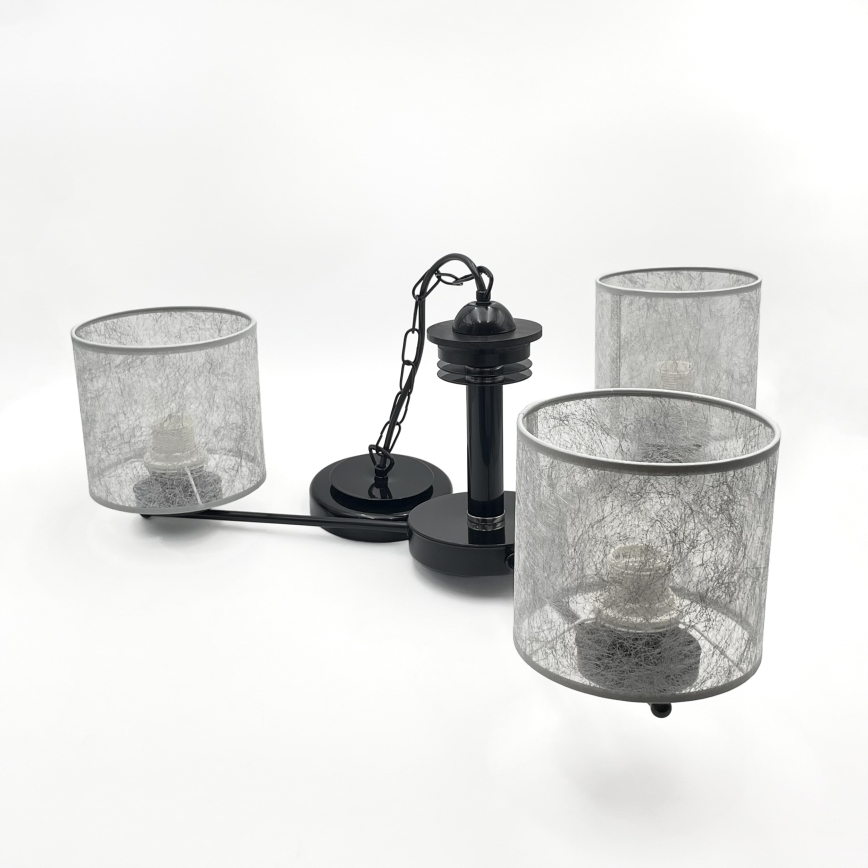 Żyrandol na łańcuchu ROSA 3xE27/60W/230V czarny/szary