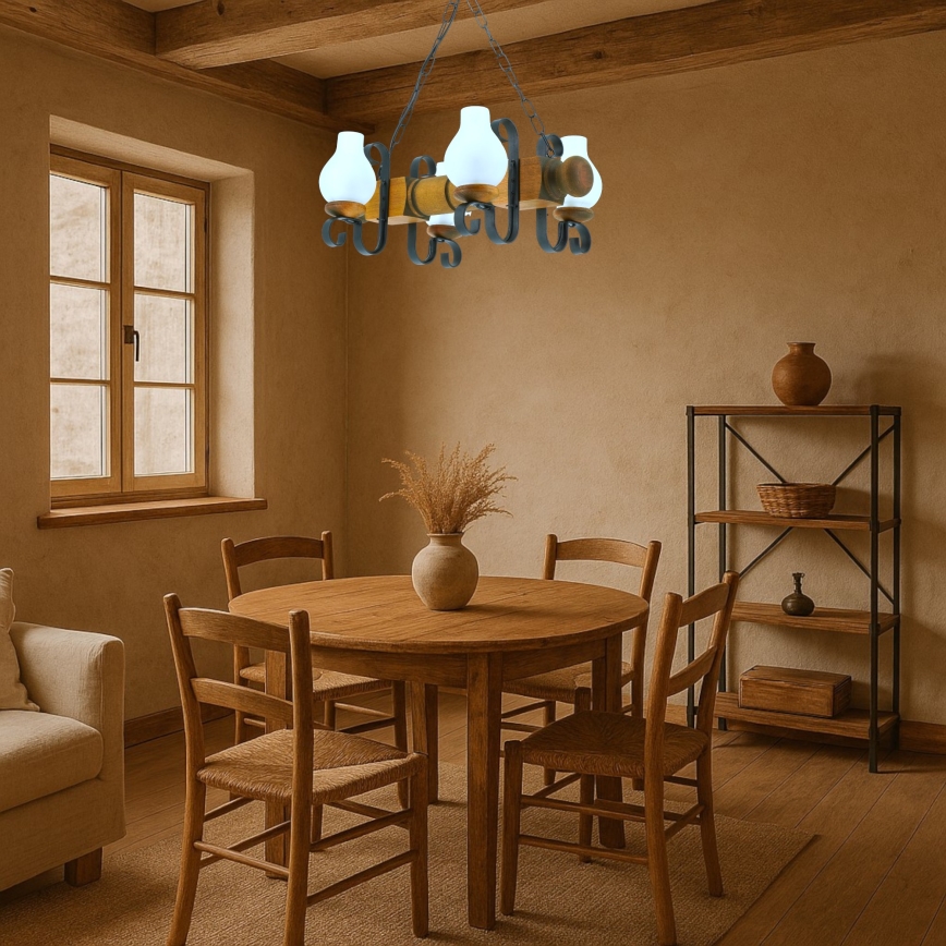 Żyrandol na łańcuchu RUSTIC 4xE14/40W/230V buk