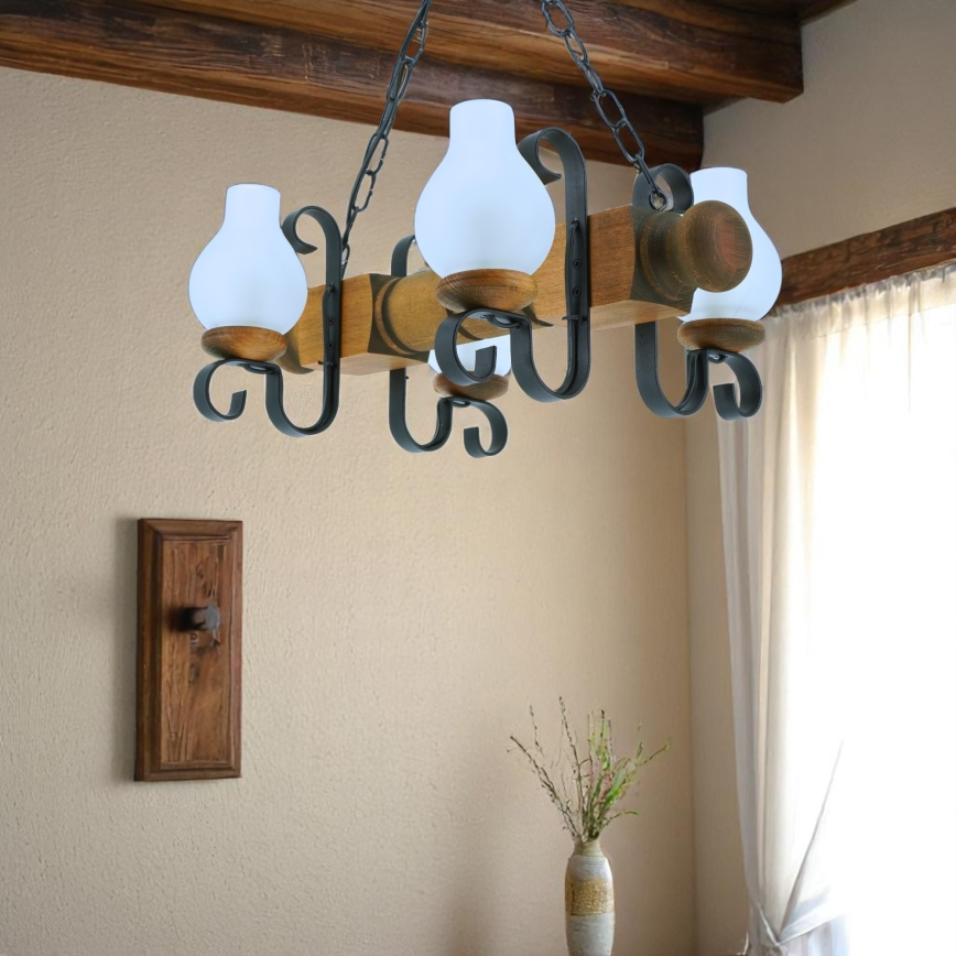 Żyrandol na łańcuchu RUSTIC 4xE14/40W/230V buk