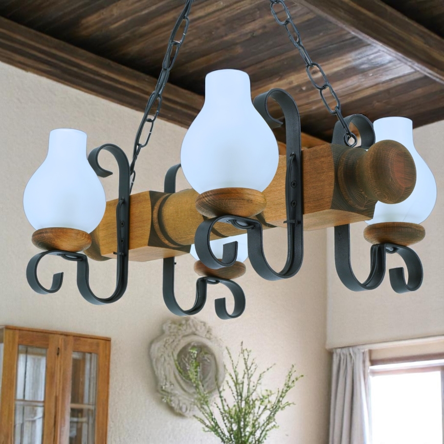 Żyrandol na łańcuchu RUSTIC 4xE14/40W/230V buk