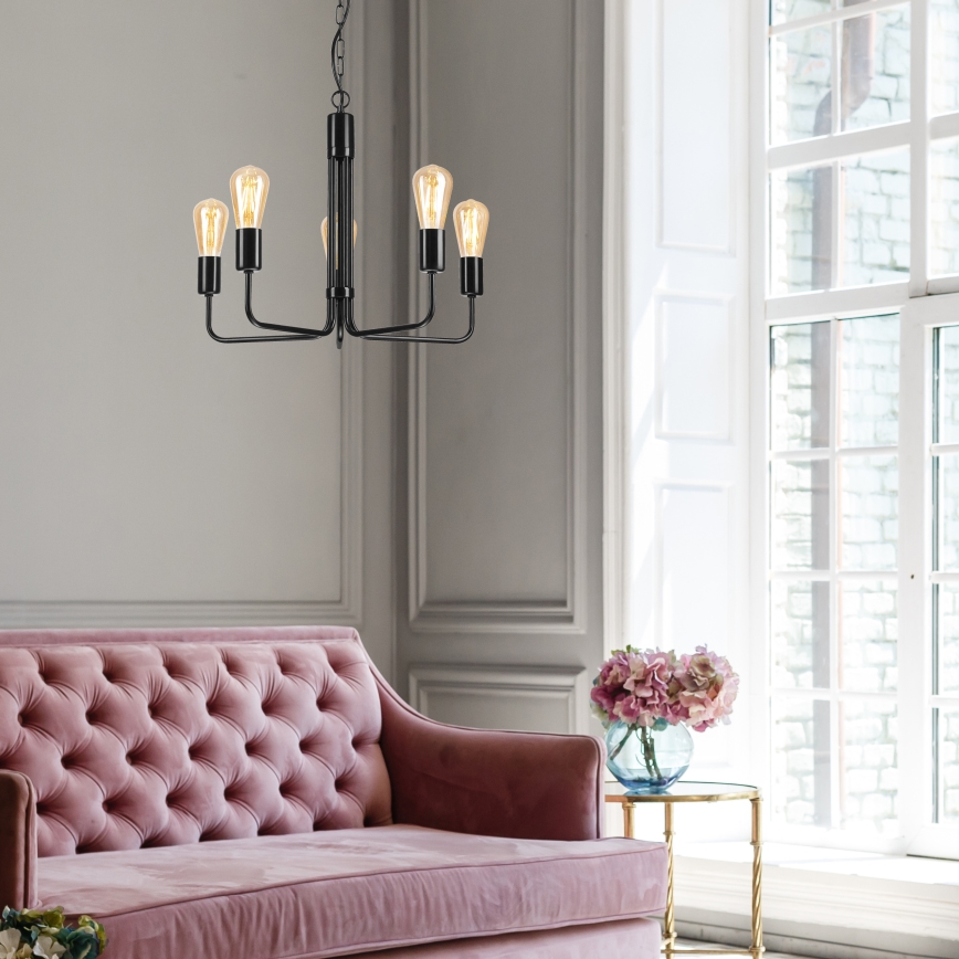 Żyrandol na łańcuchu TIFFANY 5xE27/60W/230V czarny