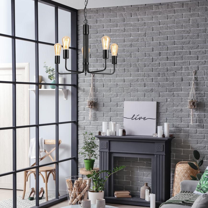 Żyrandol na łańcuchu TIFFANY 5xE27/60W/230V czarny