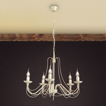 Żyrandol na łańcuchu VELA 5xE14/40W/230V śr. 60 cm biały/złoty/patyna