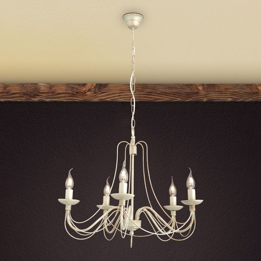 Żyrandol na łańcuchu VELA 5xE14/40W/230V śr. 60 cm biały/złoty/patyna