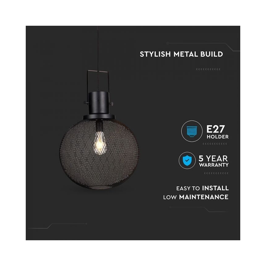 Żyrandol na lince 1xE27/60W/230V czarny