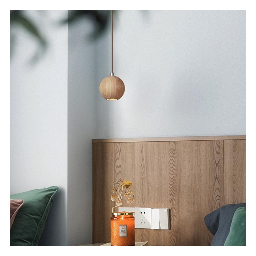 Żyrandol na lince 1xGU10/10W/230V śr. 11 cm lite drewno/jesion