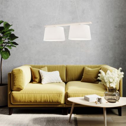 Żyrandol na lince AIDA 2xE27/60W/230V Ø 35 cm dąb/biały