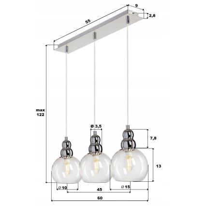 Żyrandol na lince AKSO 3xE14/40W/230V matowy chrom