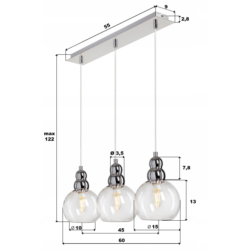 Żyrandol na lince AKSO 3xE14/40W/230V matowy chrom