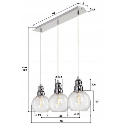 Żyrandol na lince AKSO 3xE14/40W/230V srebrny