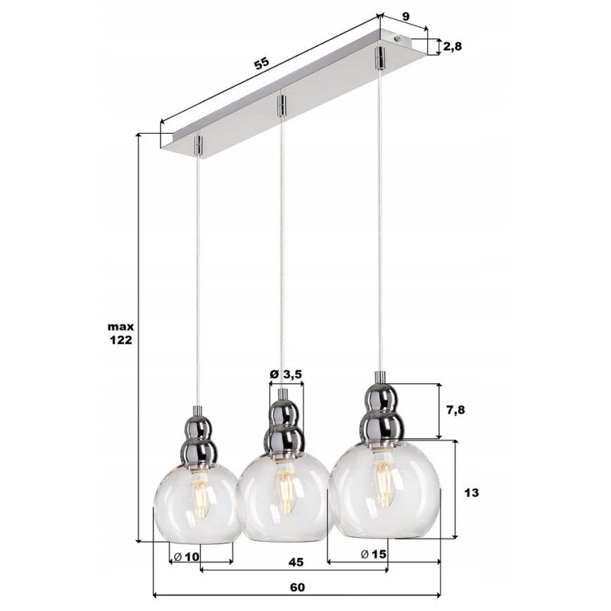 Żyrandol na lince AKSO 3xE14/40W/230V srebrny