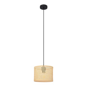 Żyrandol na lince ALBA 1xE27/15W/230V śr. 20 cm rattan/czarne