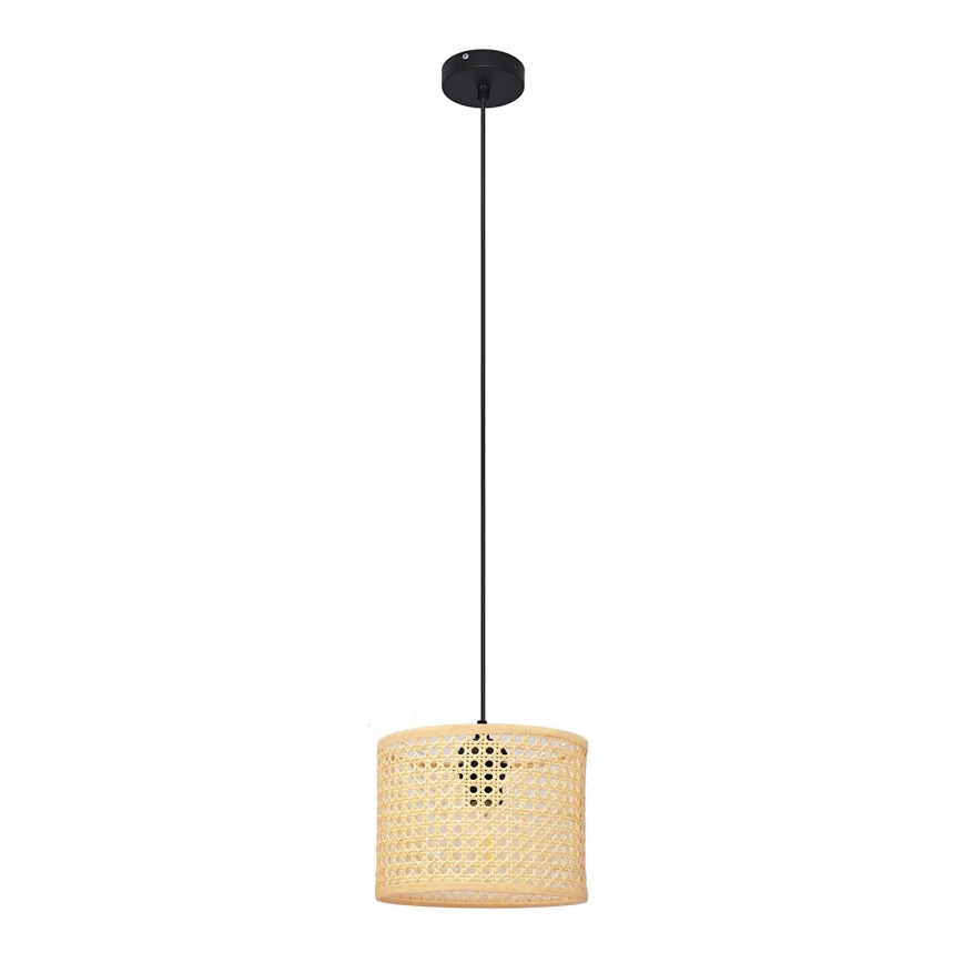 Żyrandol na lince ALBA 1xE27/15W/230V śr. 20 cm rattan/czarne