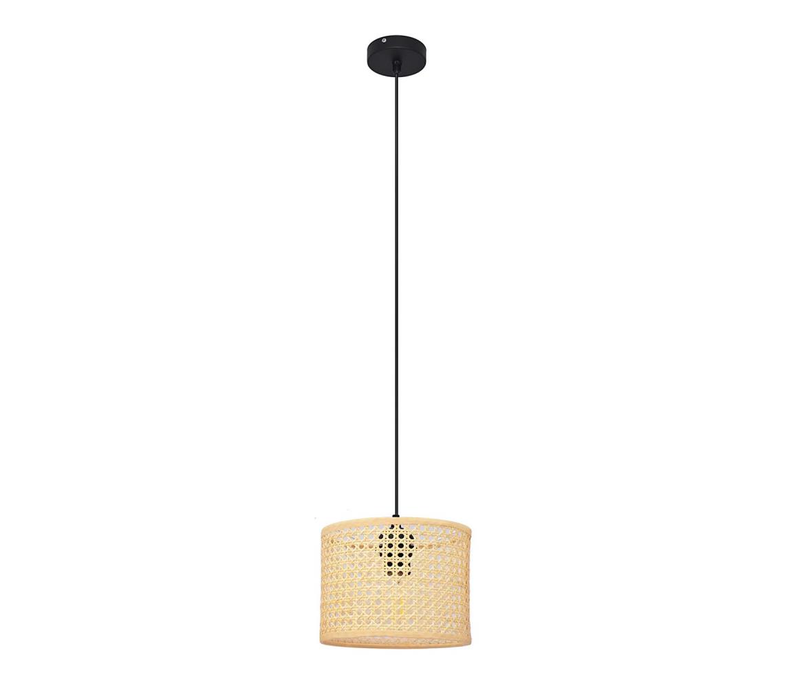 Żyrandol na lince ALBA 1xE27/15W/230V śr. 20 cm rattan/czarne