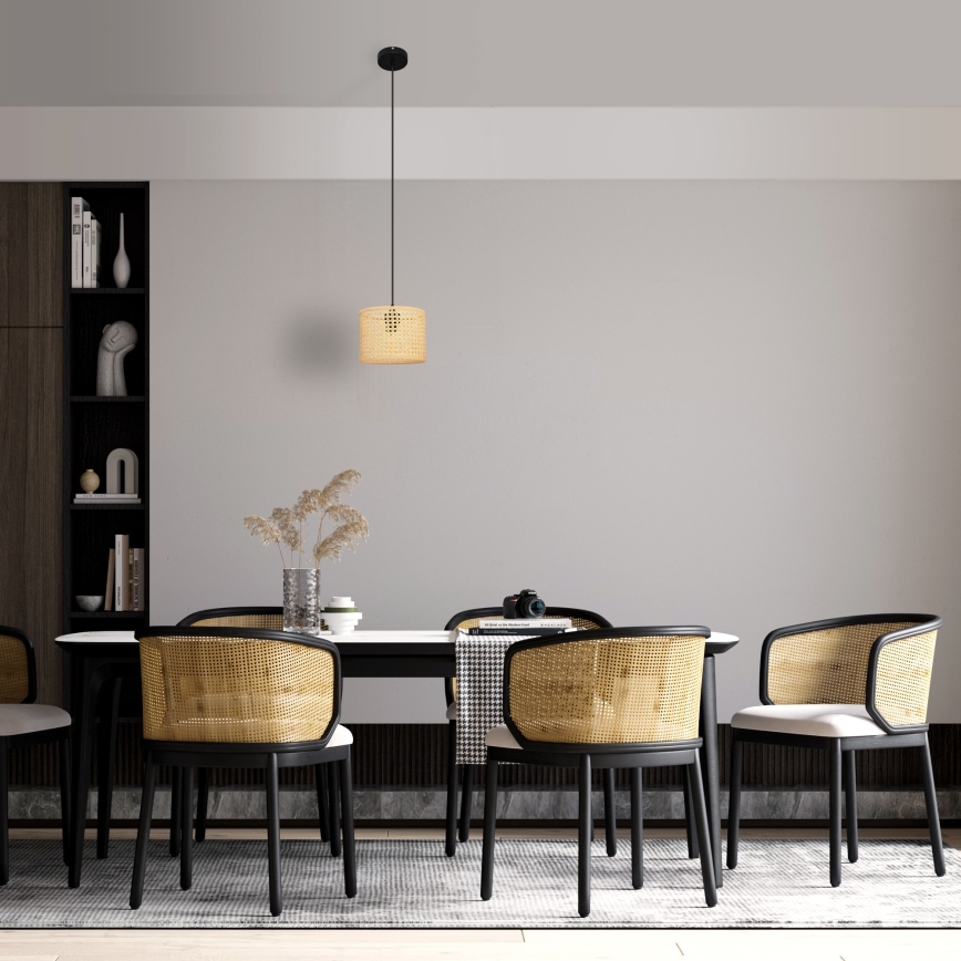 Żyrandol na lince ALBA 1xE27/15W/230V śr. 20 cm rattan/czarne