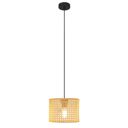 Żyrandol na lince ALBA 1xE27/15W/230V śr. 20 cm rattan/czarne