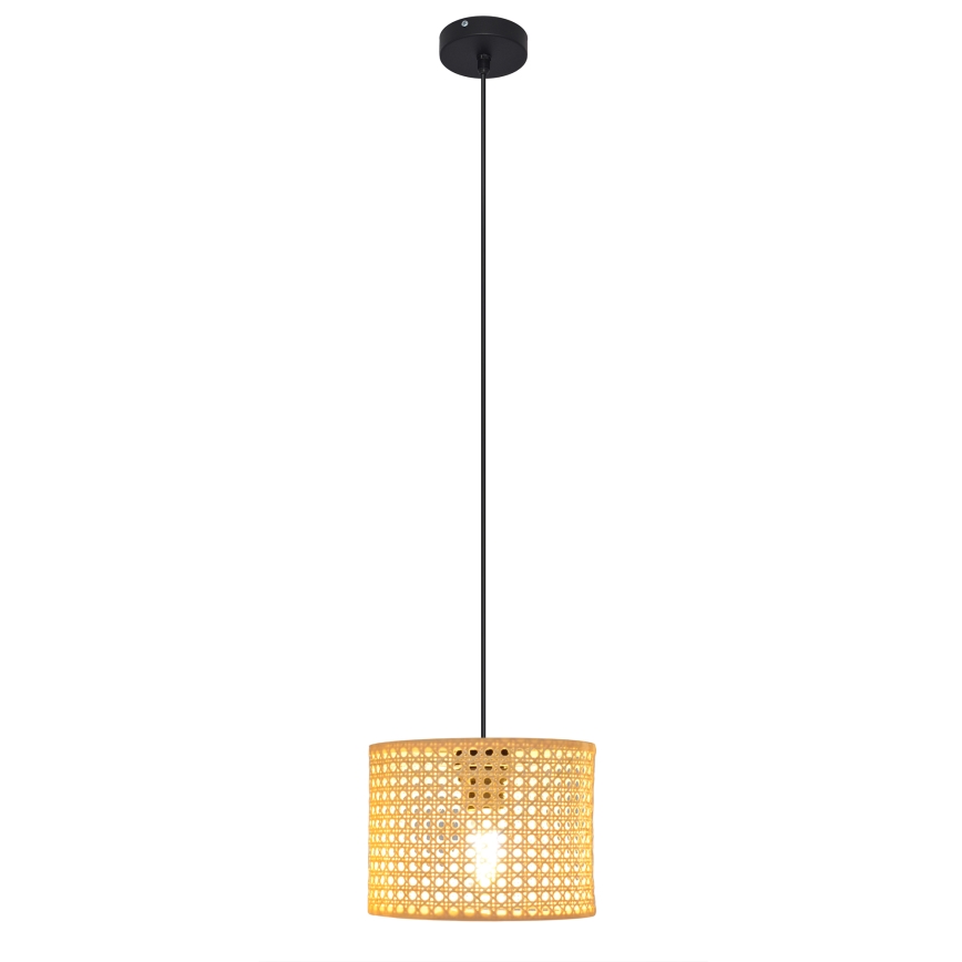 Żyrandol na lince ALBA 1xE27/15W/230V śr. 20 cm rattan/czarne