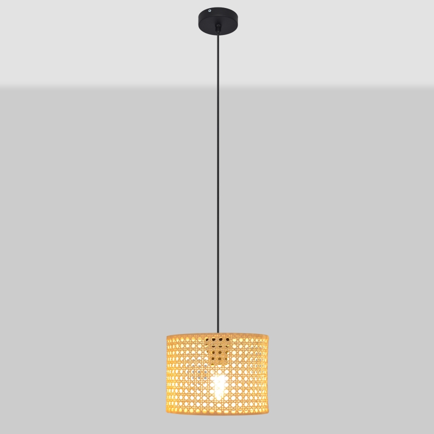 Żyrandol na lince ALBA 1xE27/15W/230V śr. 20 cm rattan/czarne