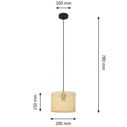 Żyrandol na lince ALBA 1xE27/15W/230V śr. 20 cm rattan/czarne