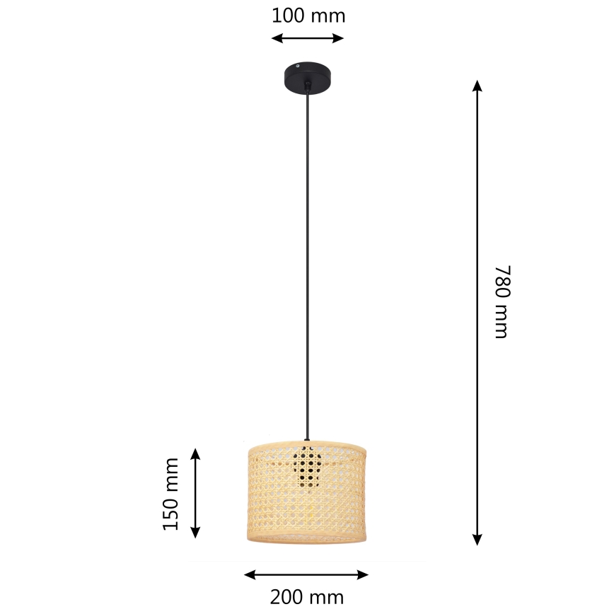 Żyrandol na lince ALBA 1xE27/15W/230V śr. 20 cm rattan/czarne