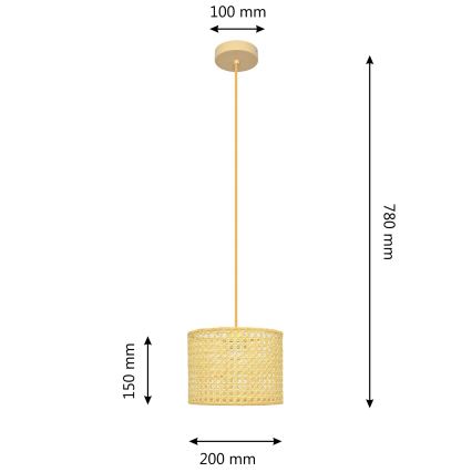 Żyrandol na lince ALBA 1xE27/15W/230V śr. 20 cm rattan