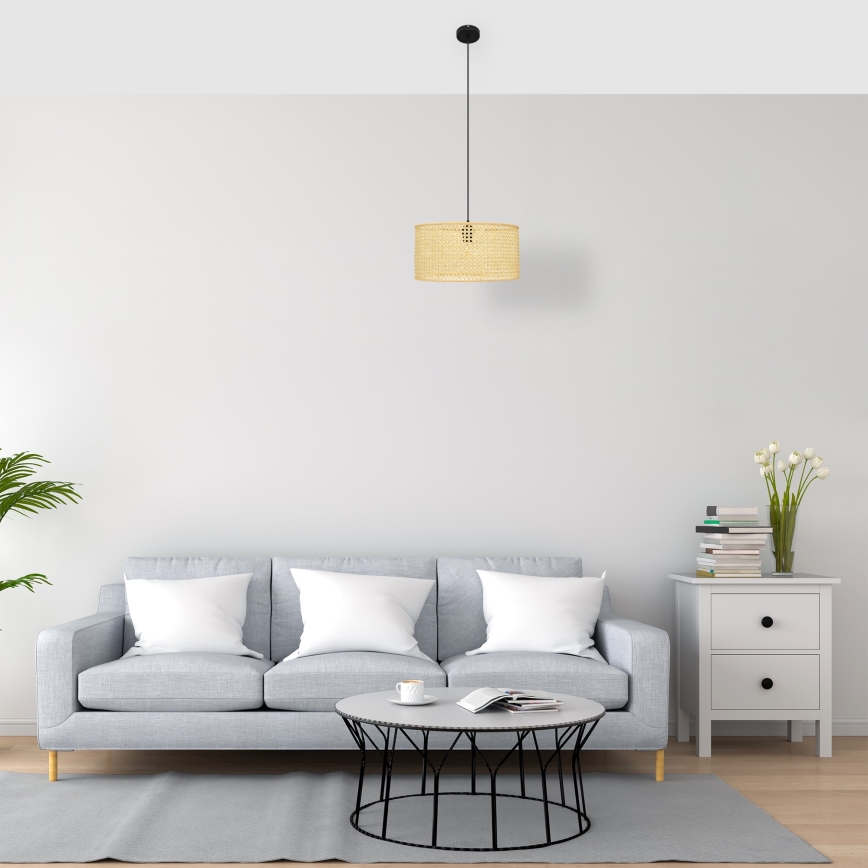 Żyrandol na lince ALBA 1xE27/15W/230V śr. 40 cm rattan/czarne