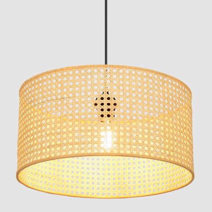 Żyrandol na lince ALBA 1xE27/15W/230V śr. 40 cm rattan/czarne
