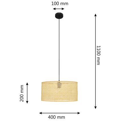 Żyrandol na lince ALBA 1xE27/15W/230V śr. 40 cm rattan/czarne