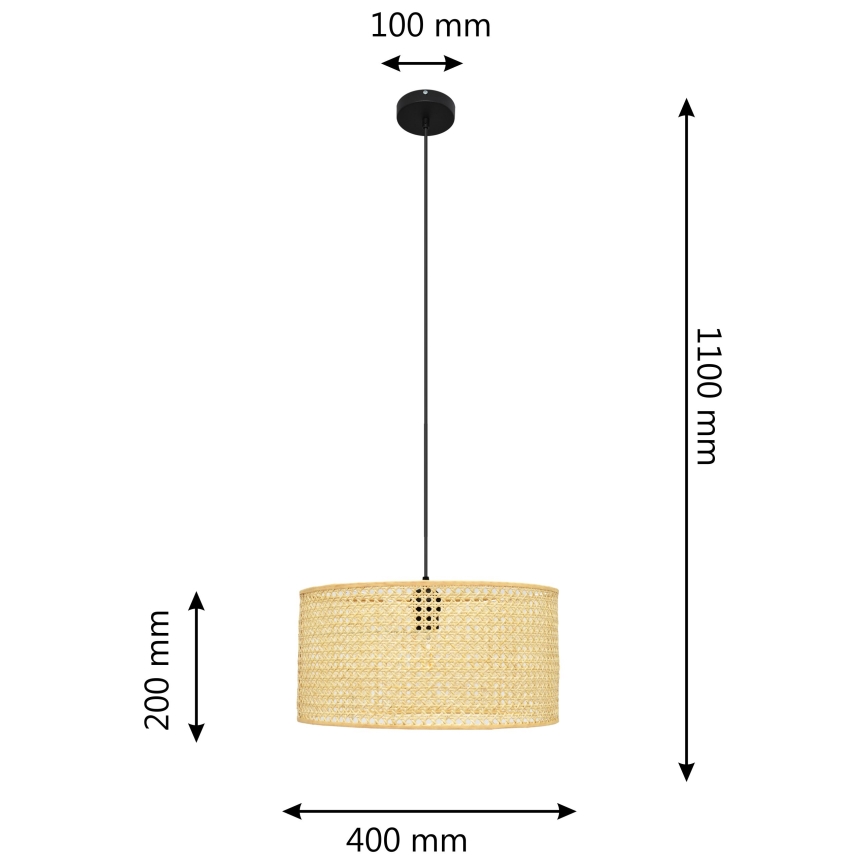 Żyrandol na lince ALBA 1xE27/15W/230V śr. 40 cm rattan/czarne