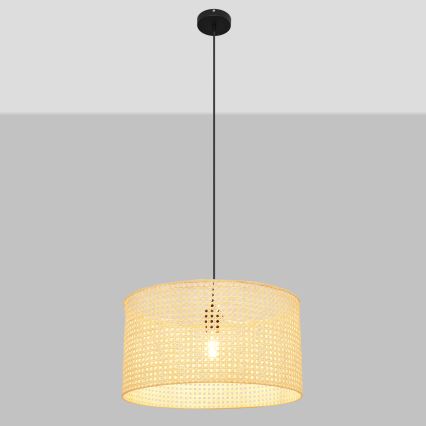 Żyrandol na lince ALBA 1xE27/15W/230V śr. 45 cm rattan/czarne