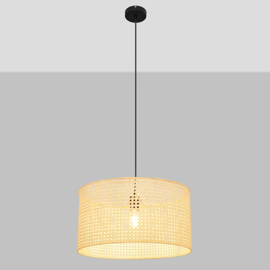 Żyrandol na lince ALBA 1xE27/15W/230V śr. 45 cm rattan/czarne