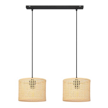 Żyrandol na lince ALBA 2xE27/15W/230V rattan/czarne