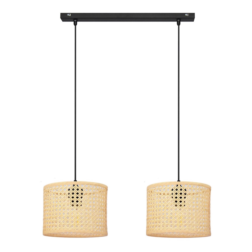Żyrandol na lince ALBA 2xE27/15W/230V rattan/czarne