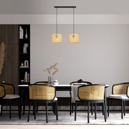 Żyrandol na lince ALBA 2xE27/15W/230V rattan/czarne