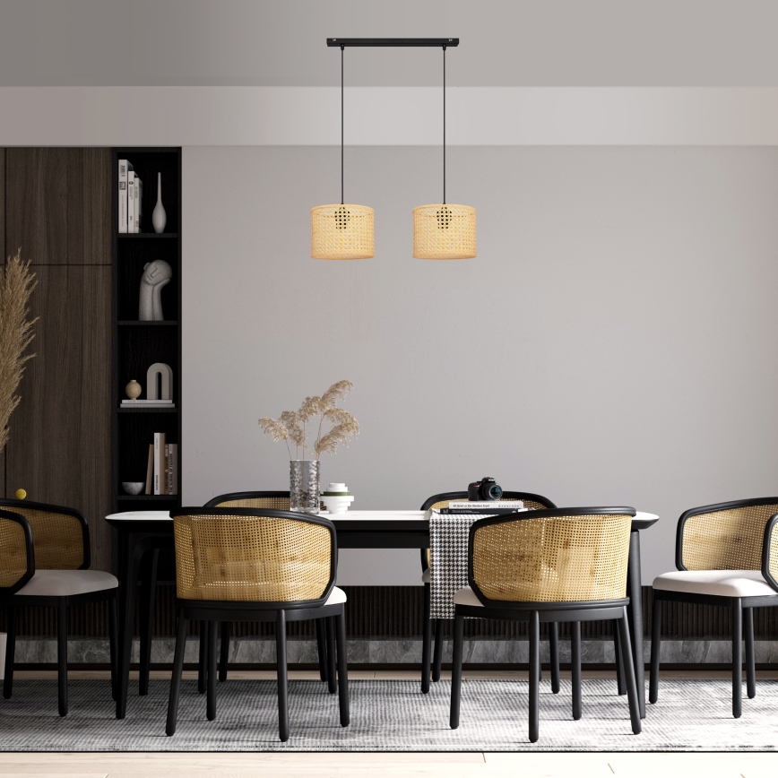 Żyrandol na lince ALBA 2xE27/15W/230V rattan/czarne