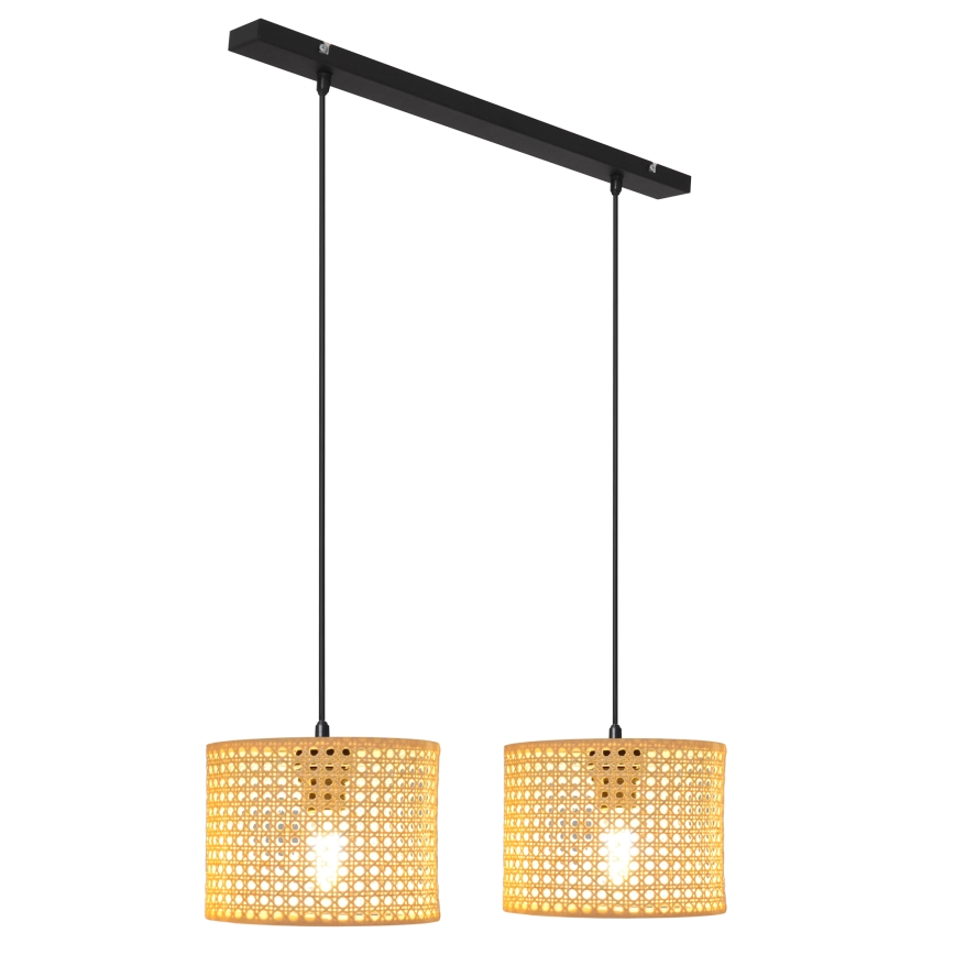 Żyrandol na lince ALBA 2xE27/15W/230V rattan/czarne
